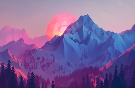 Gradient Wallpapers for Apple iPad 1 (1024x1024): low poly, mountains, forest, sunset