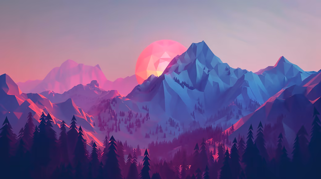 Low poly mountains at sunset - Wallpapers for Samsung Galaxy S8/S8+/Note 8/S9/S9+/Note 9 in 1440x2960 resolution