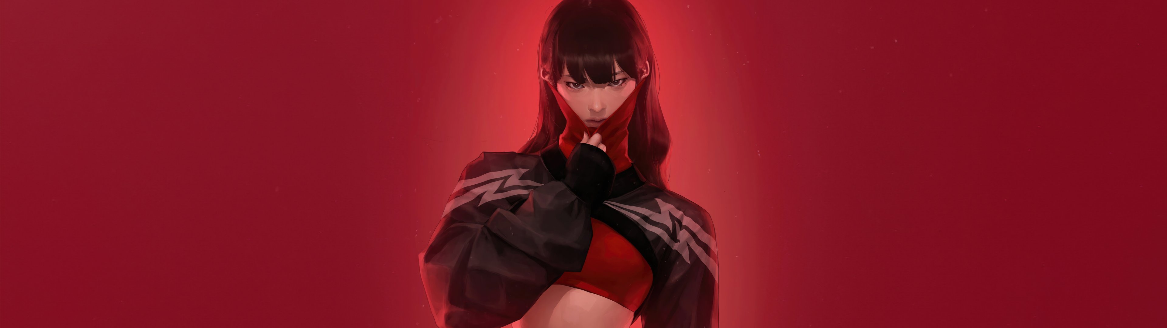 Marvel silk on a red background - UltraWide 32:9 wallpapers in 3840x1080 resolution