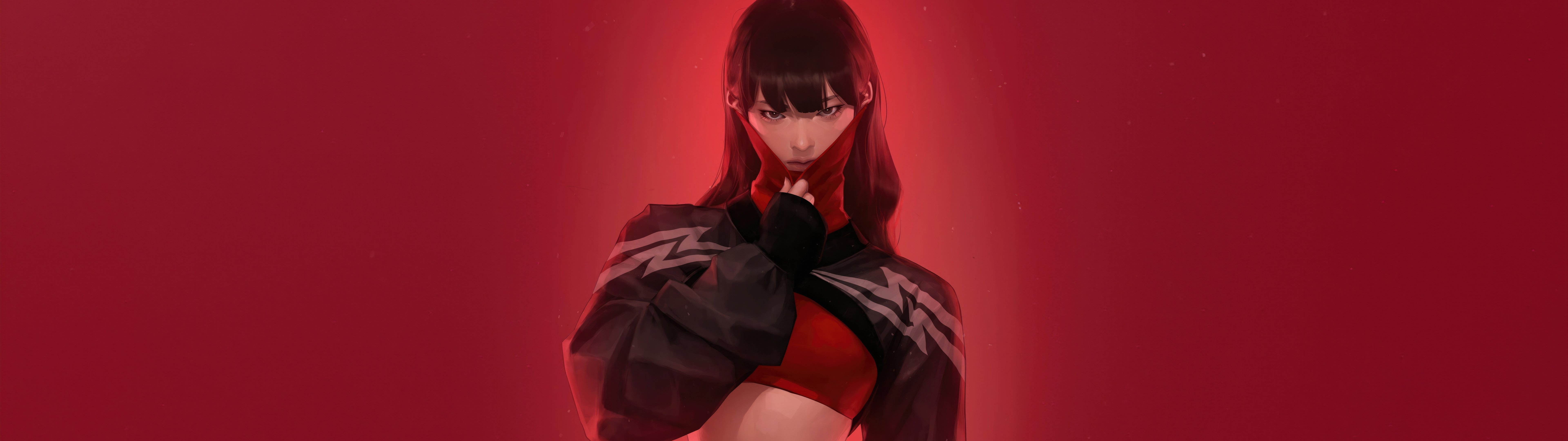 Marvel silk on a red background - Dual Monitor Wallpapers in 7680x2160 resolution