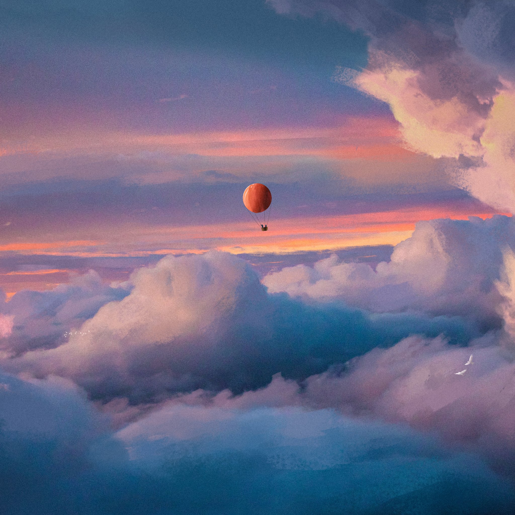 Hot air balloon above thick clouds - Wallpapers for iPad Retina in 2048x2048 resolution