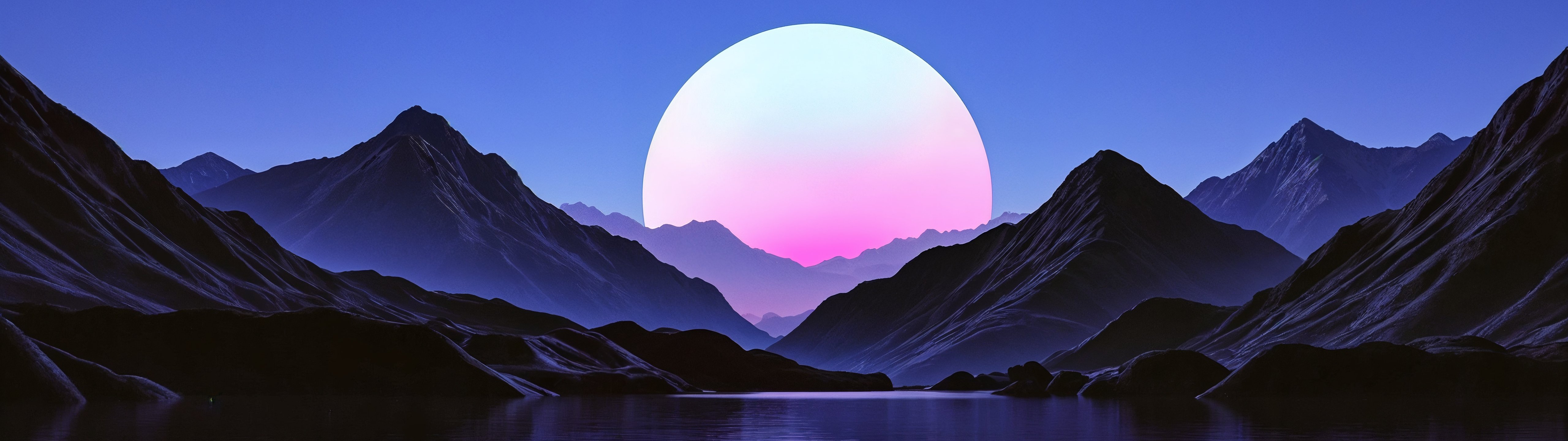 Sunset over tranquil mountain lake - UltraWide 32:9 wallpapers in 5120x1440 resolution