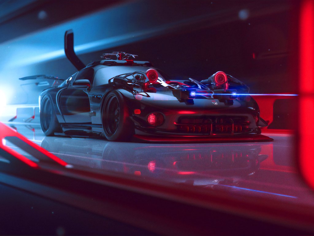 Кибер Dodge Viper с лазерами - XVGA обои в разрешении 1024x768