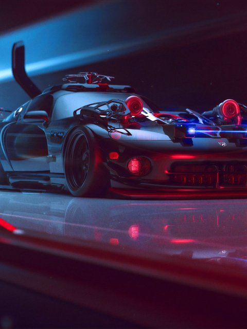 Кибер Dodge Viper с лазерами - Обои для HTC/BlackBerry в разрешении 480x640