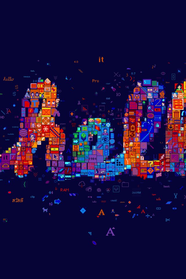 Hello text mosaic with digital icons - Wallpapers for iPhone 4/4S in 640x960 resolution
