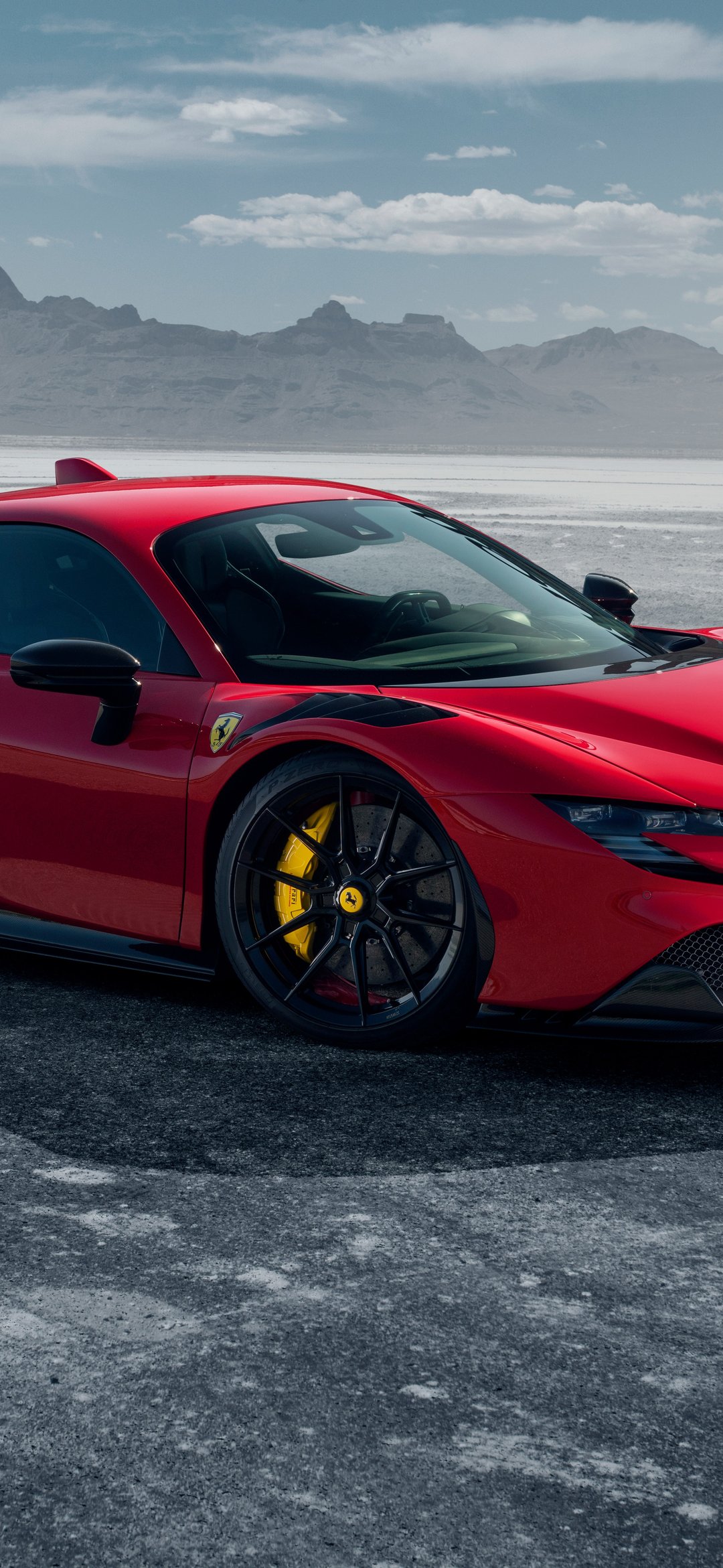 Red Ferrari SF90 Stradale on the side - Wallpapers for iPhone 12 mini/13 mini, Samsung Galaxy S24/S24 FE/S25/S25 FE/S26/A55/A56/A35/A26/A16/M15, Xiaomi, Sony Xperia in 1080x2340 resolution