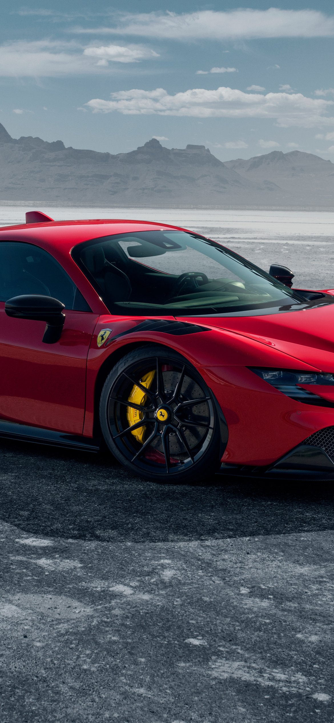 Red Ferrari SF90 Stradale on the side - Wallpapers for iPhone 12 Pro/13 Pro/14 in 1170x2532 resolution