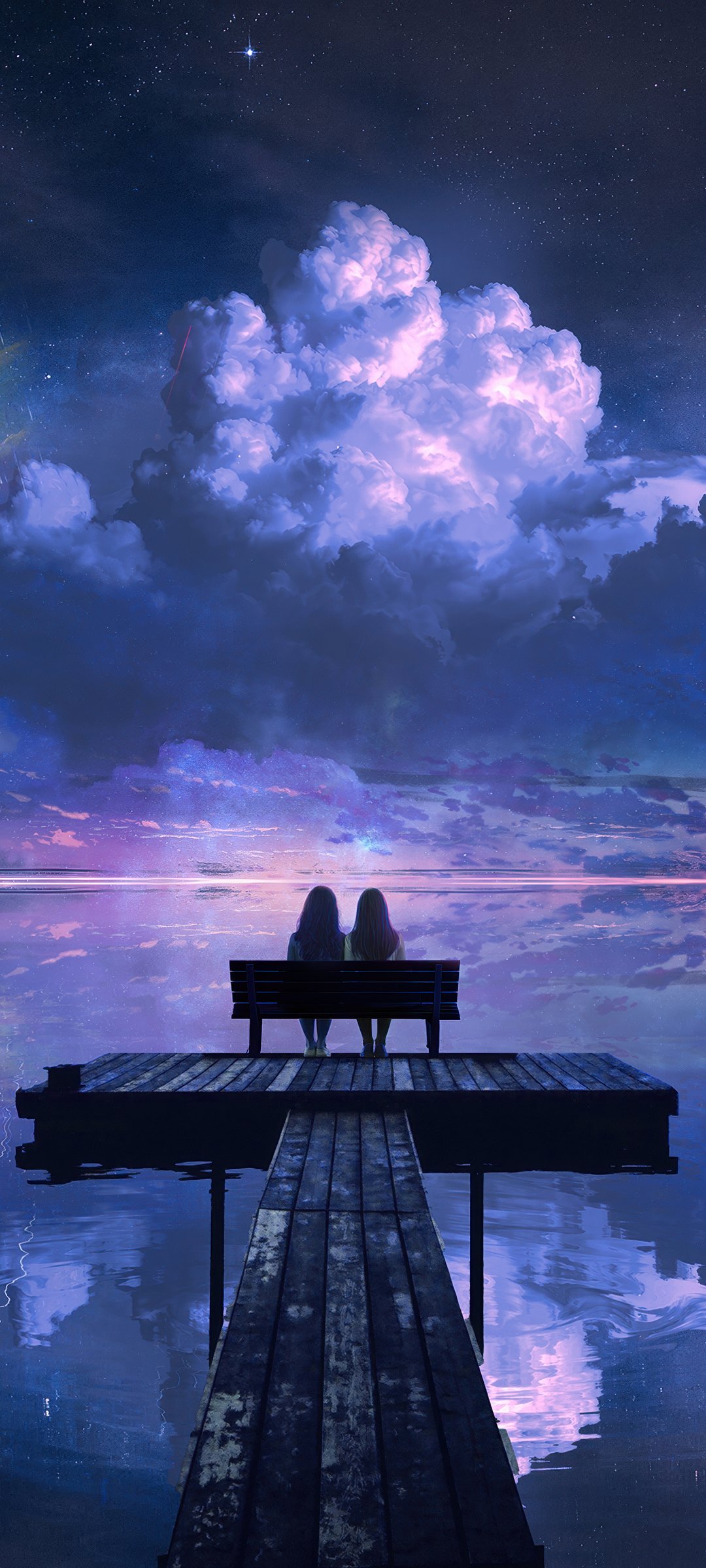 Calm lake under the starry sky - Wallpapers for Samsung Galaxy M55, POCO M4/X4/X5, Xiaomi Redmi 12/13/Note 13/Note 14/Note 14S in 1080x2400 resolution