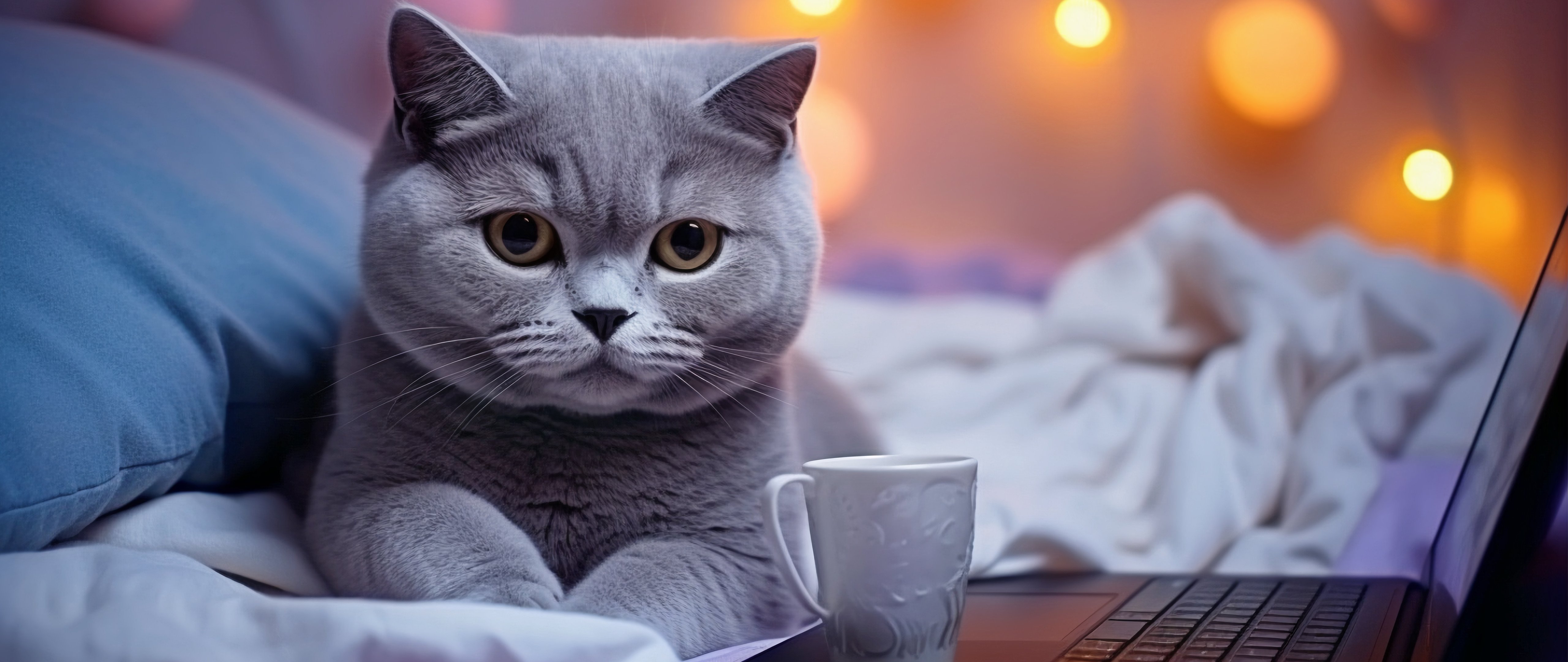 British cat in a cozy environment - 5K2K UltraWide 21:9 wallpapers in 5120x2160 resolution