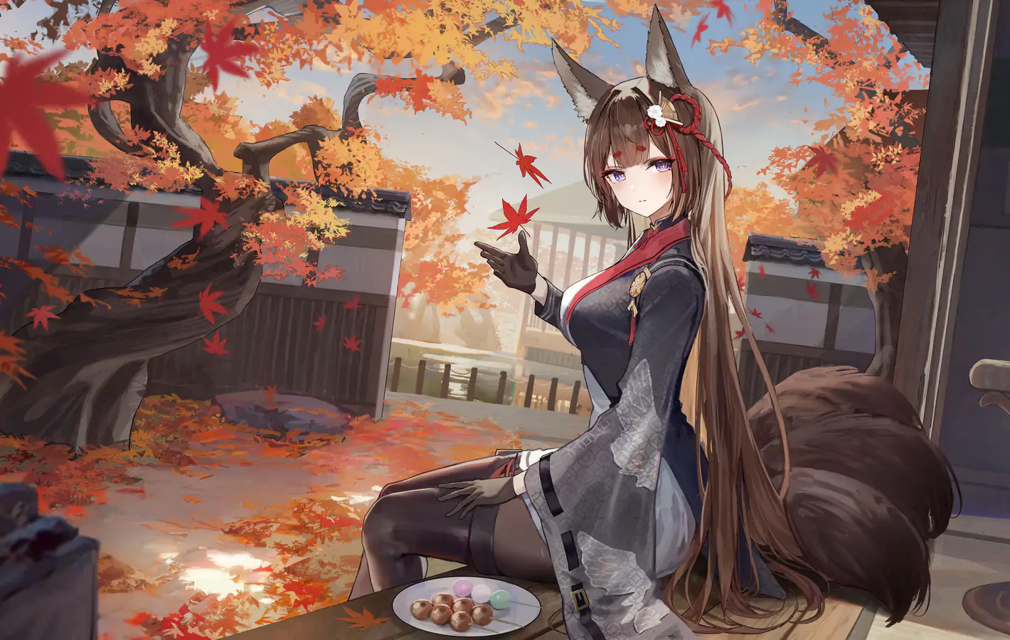 Амаги из Azur Lane осенью — обои на рабочий стол и телефон