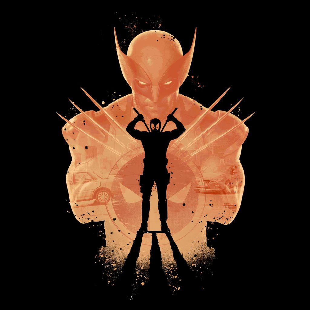Deadpool and Wolverine dynamic silhouette - Wallpapers for Apple iPad 1 in 1024x1024 resolution