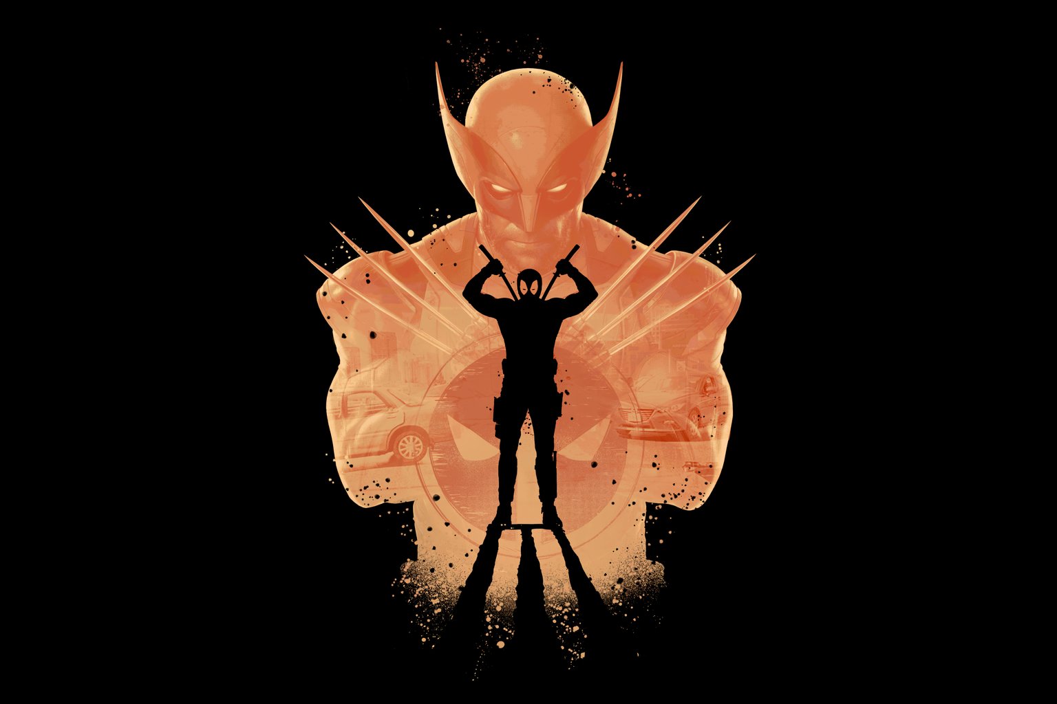 Deadpool and Wolverine dynamic silhouette - Microsoft Surface 12.4″ wallpapers in 1536x1024 resolution