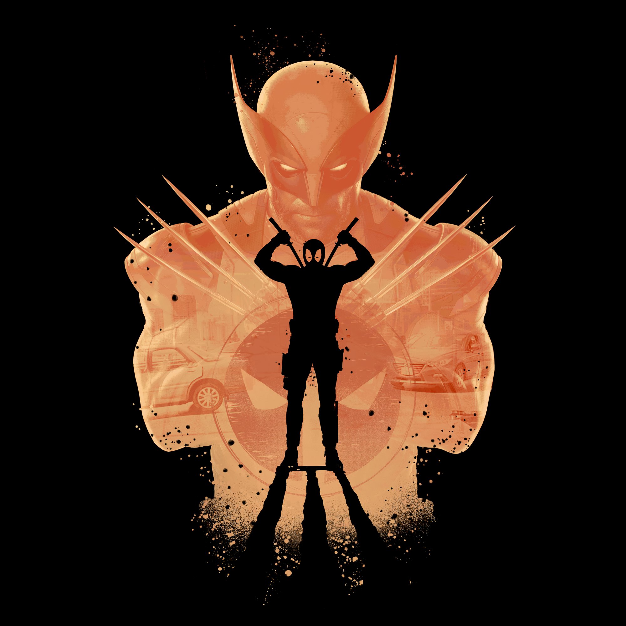 Deadpool and Wolverine dynamic silhouette - Wallpapers for Samsung/Xiaomi in 2000x2000 resolution