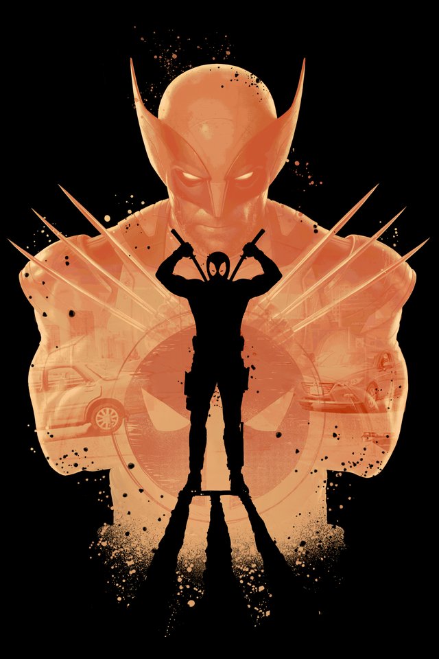Deadpool and Wolverine dynamic silhouette - Wallpapers for iPhone 4/4S in 640x960 resolution