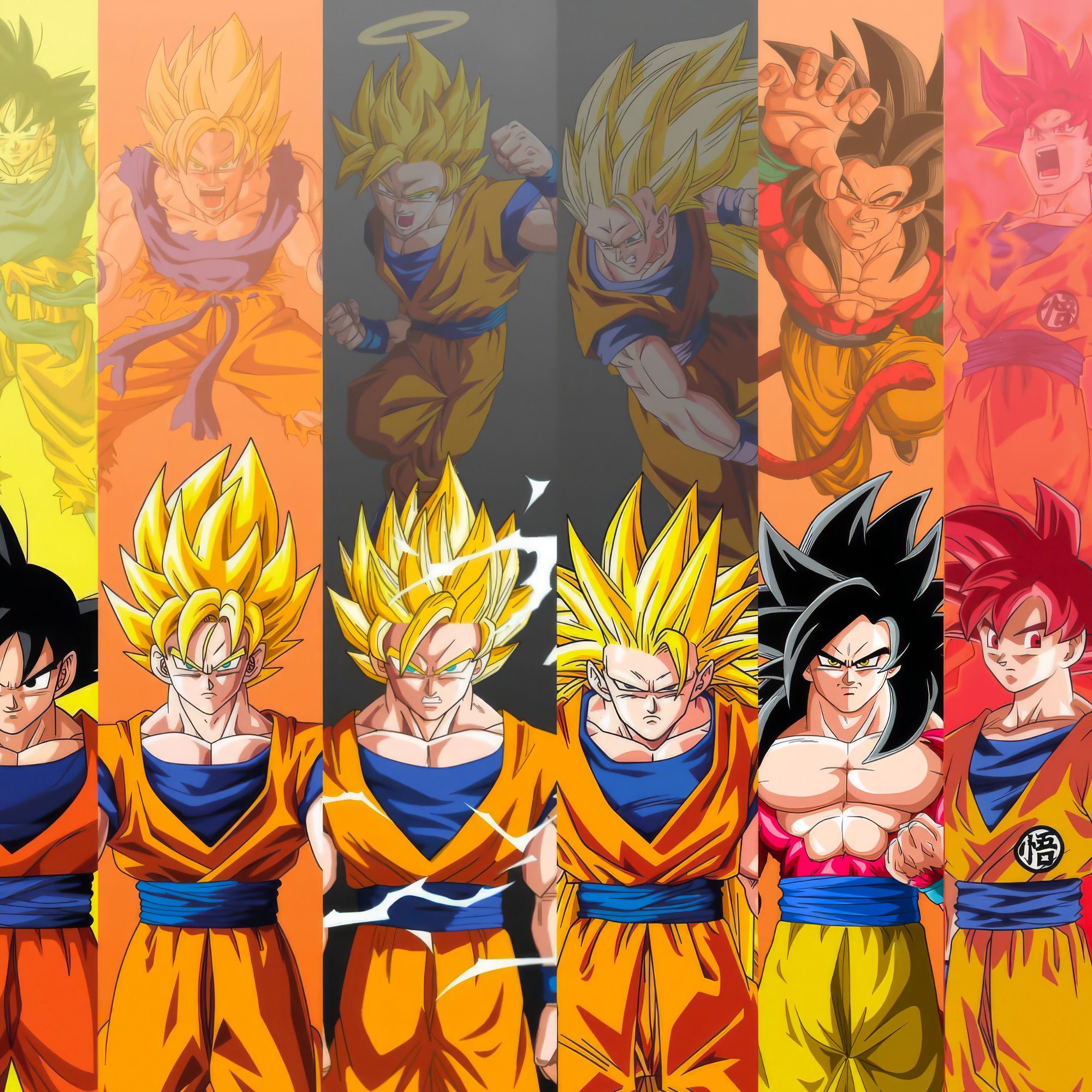 Gokus transformations in Dragon Ball series evolution - Wallpapers for Samsung/Xiaomi in 2000x2000 resolution