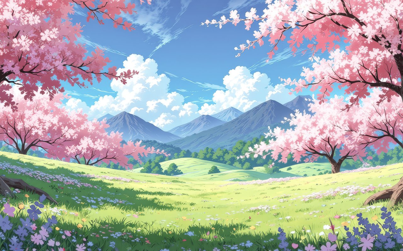 Pink sakura in a meadow with green grass - WXGA_1280 wallpapers in 1280x800 resolution