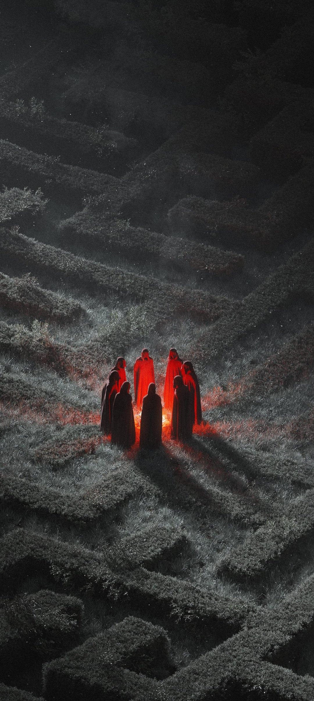 Mysterious figures gathering in dark labyrinth - Wallpapers for Samsung Galaxy A13/A14/A53, Realme 12 Pro 5G, POCO M5 in 1080x2408 resolution