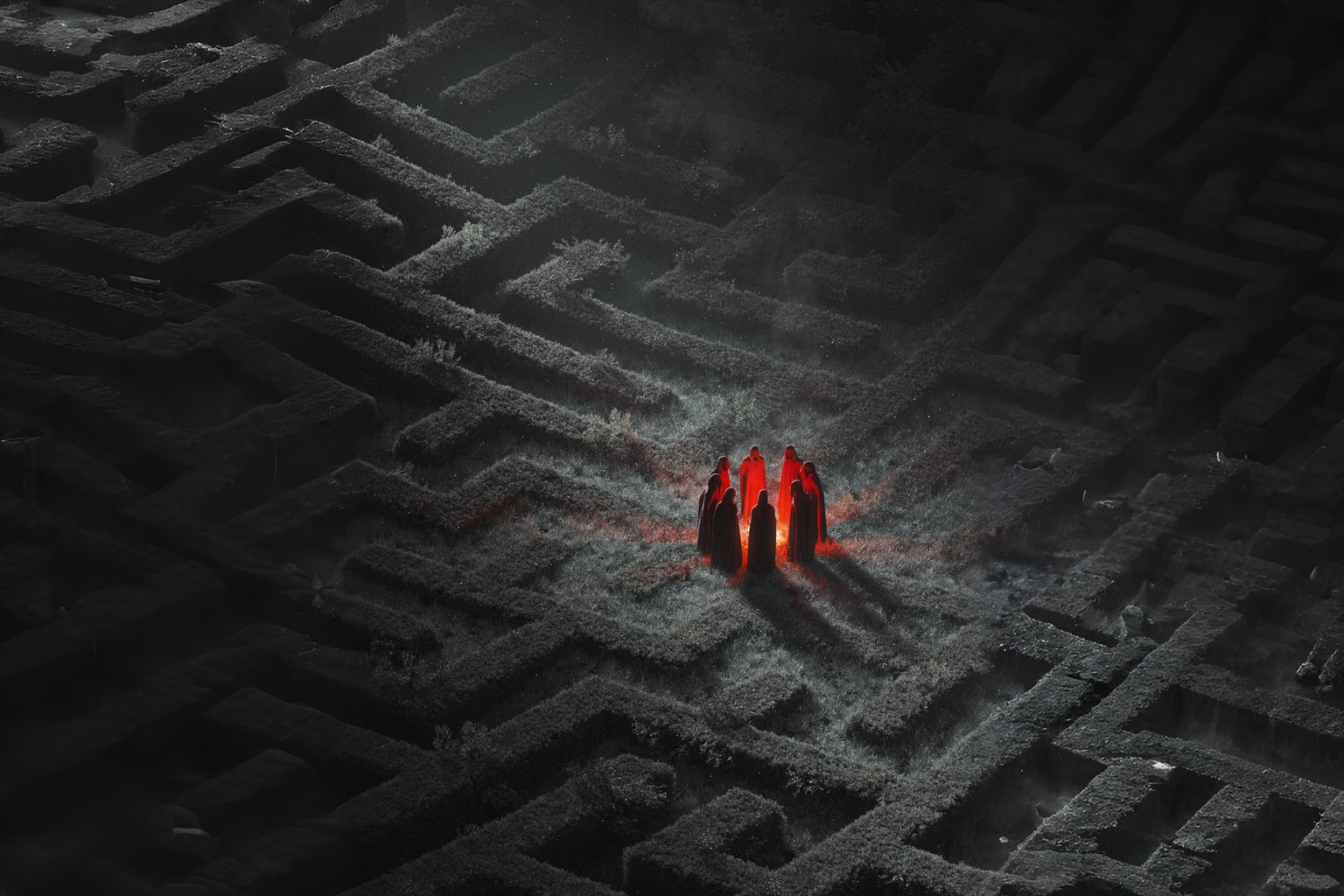 Mysterious figures gathering in dark labyrinth - Microsoft Surface 12.4″ wallpapers in 1536x1024 resolution