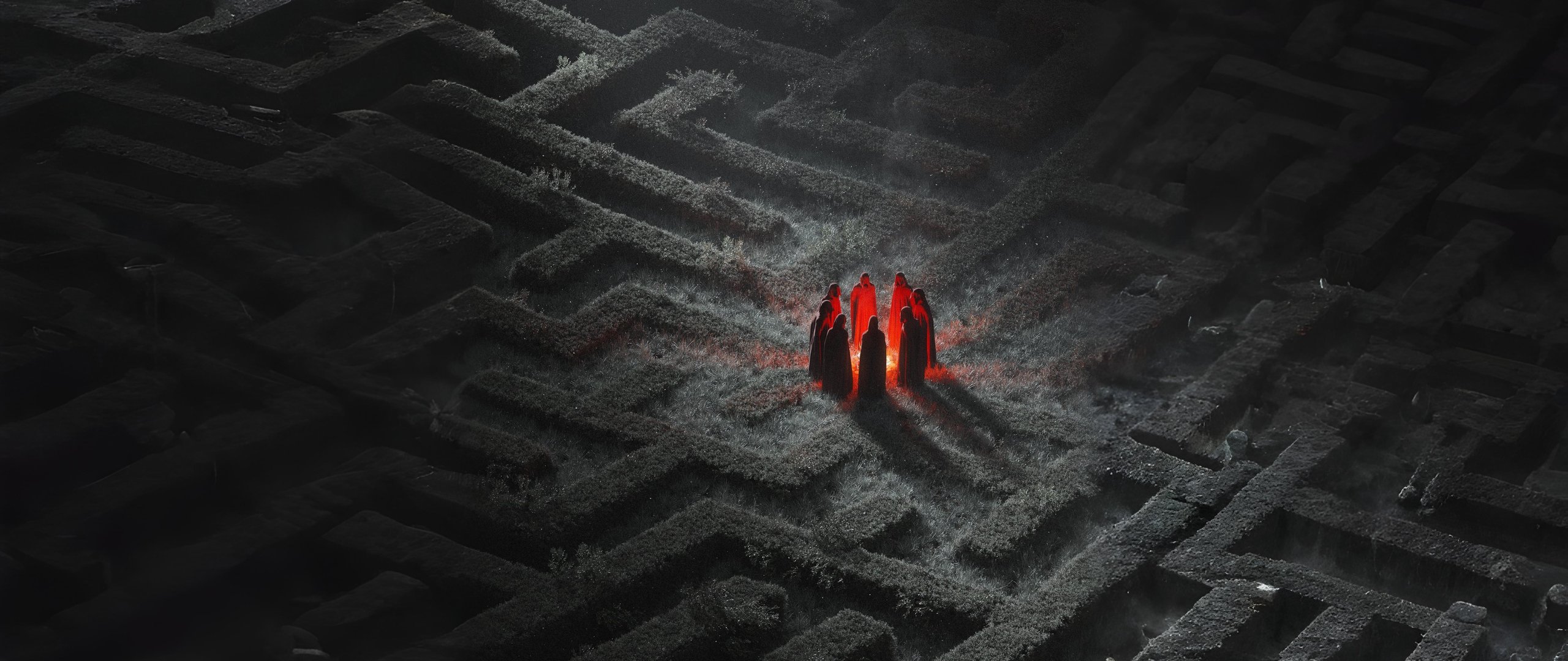 Mysterious figures gathering in dark labyrinth - UltraWide 21:9 wallpapers in 2560x1080 resolution