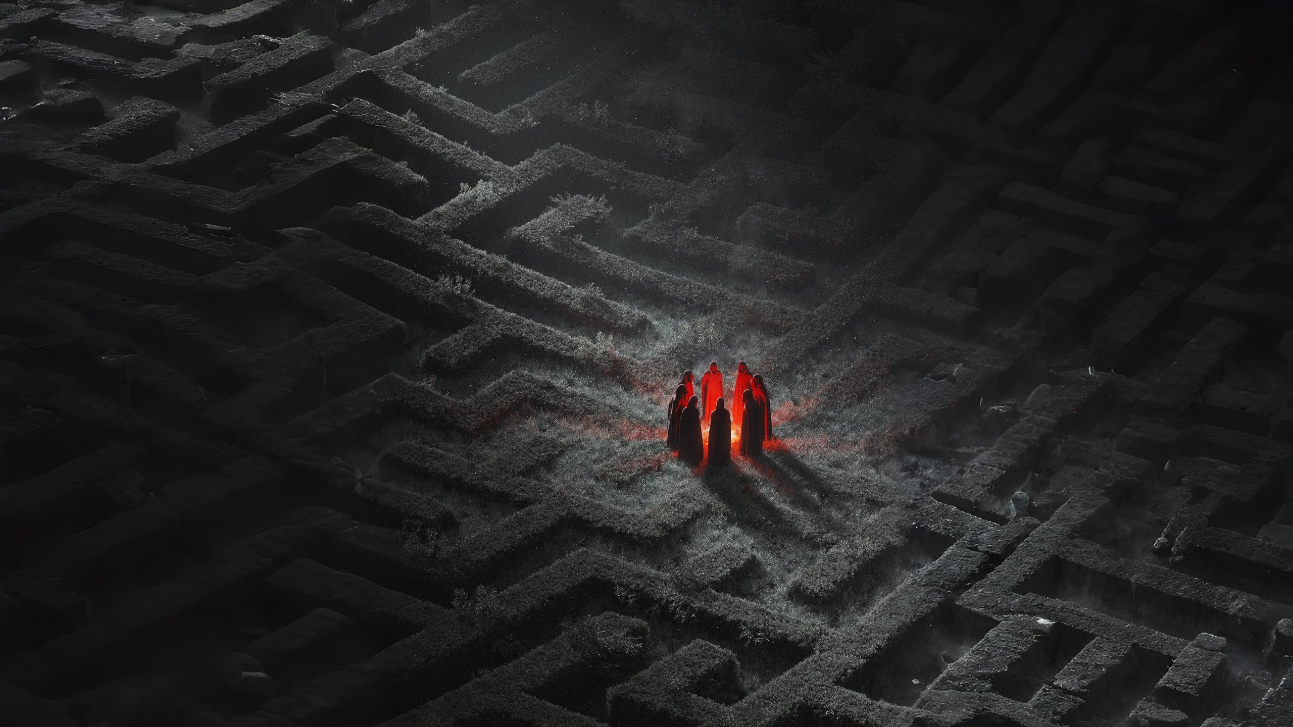 Mysterious figures gathering in dark labyrinth - 2K Quad HD wallpapers in 2560x1440 resolution