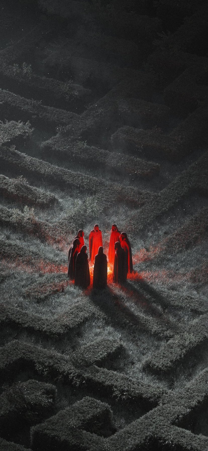 Mysterious figures gathering in dark labyrinth - Wallpapers for iPhone 11/XR in 828x1792 resolution