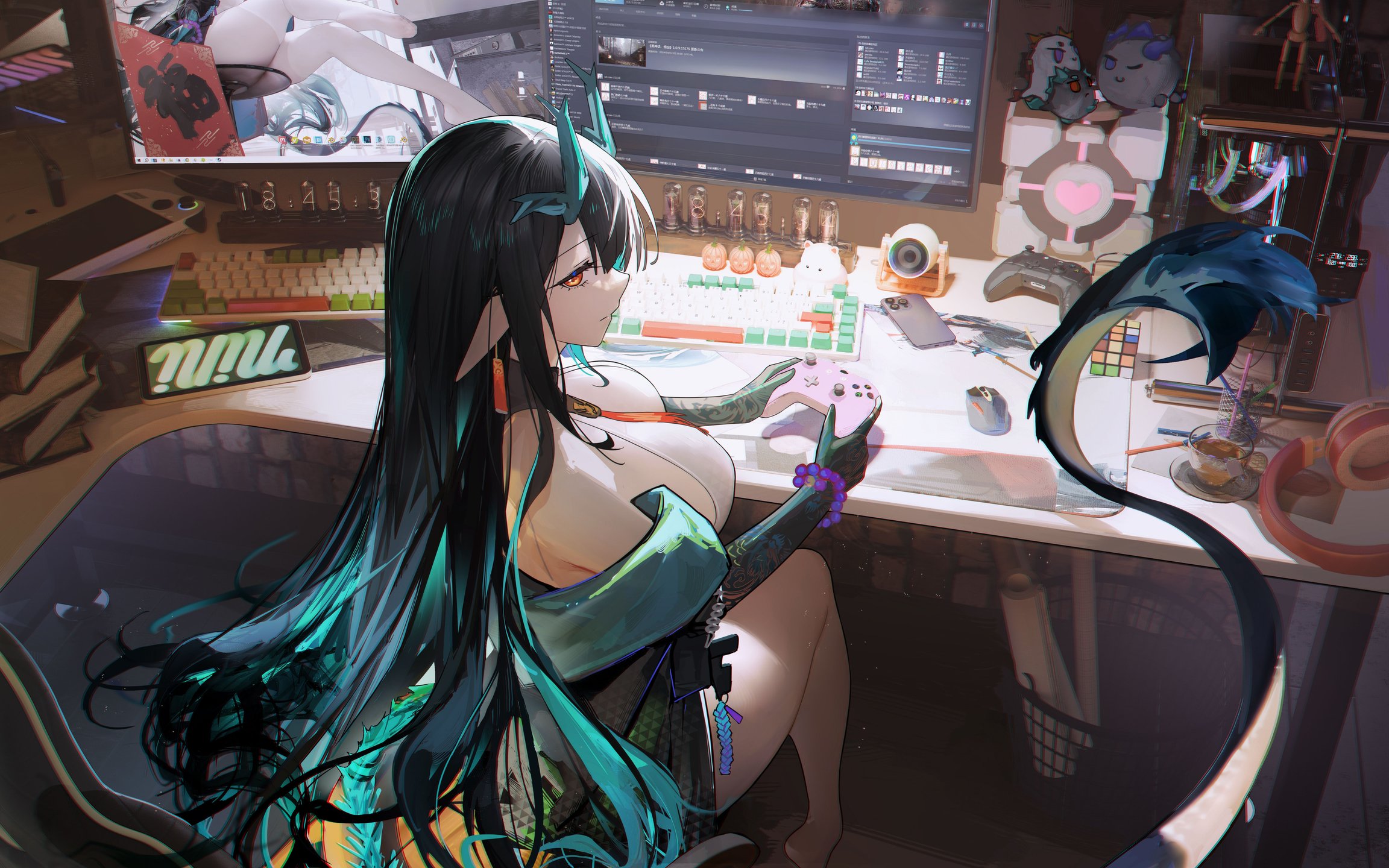 Dusk from Arknights gaming at a computer setup - Wallpapers for Apple MacBook 12″ in 2304x1440 resolution