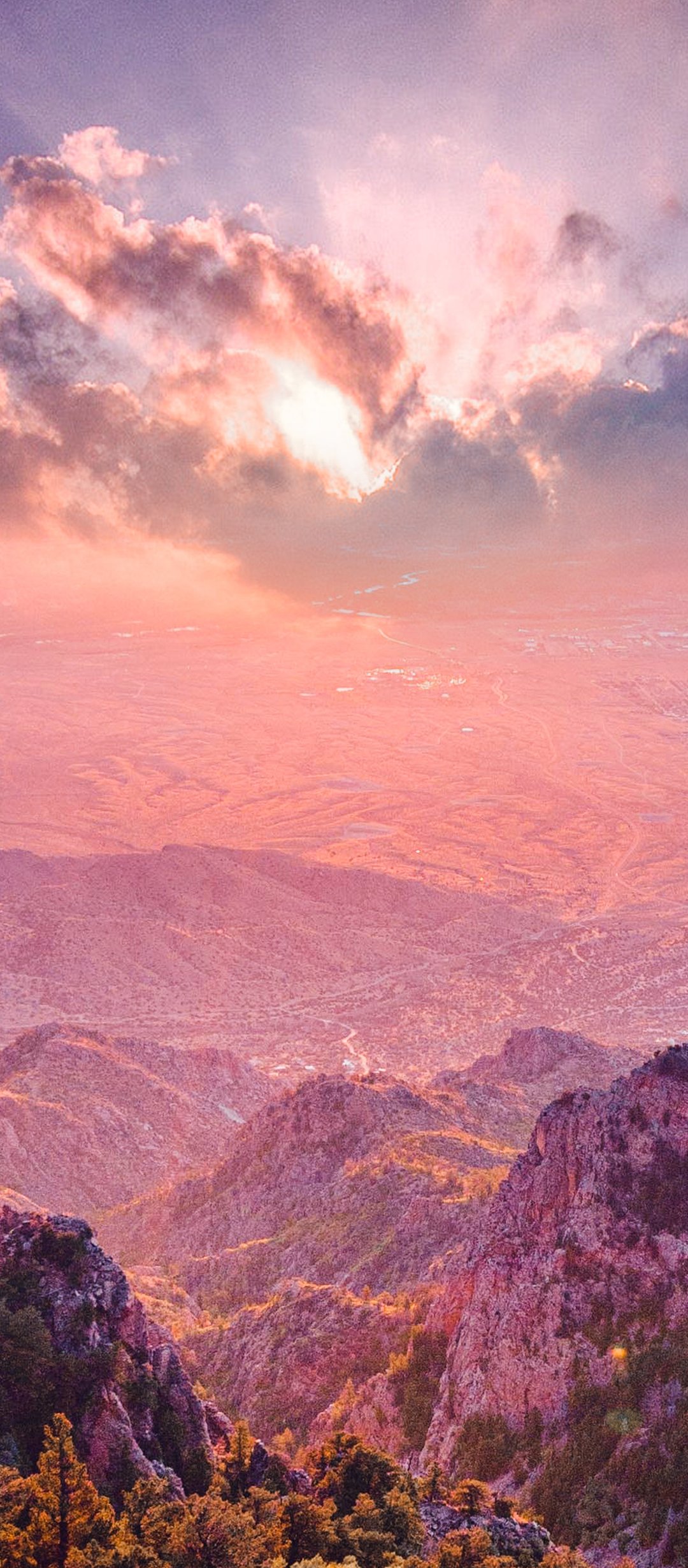 Pink sunset over a mountain valley - Wallpapers for TECNO/Infinix in 1080x2460 resolution