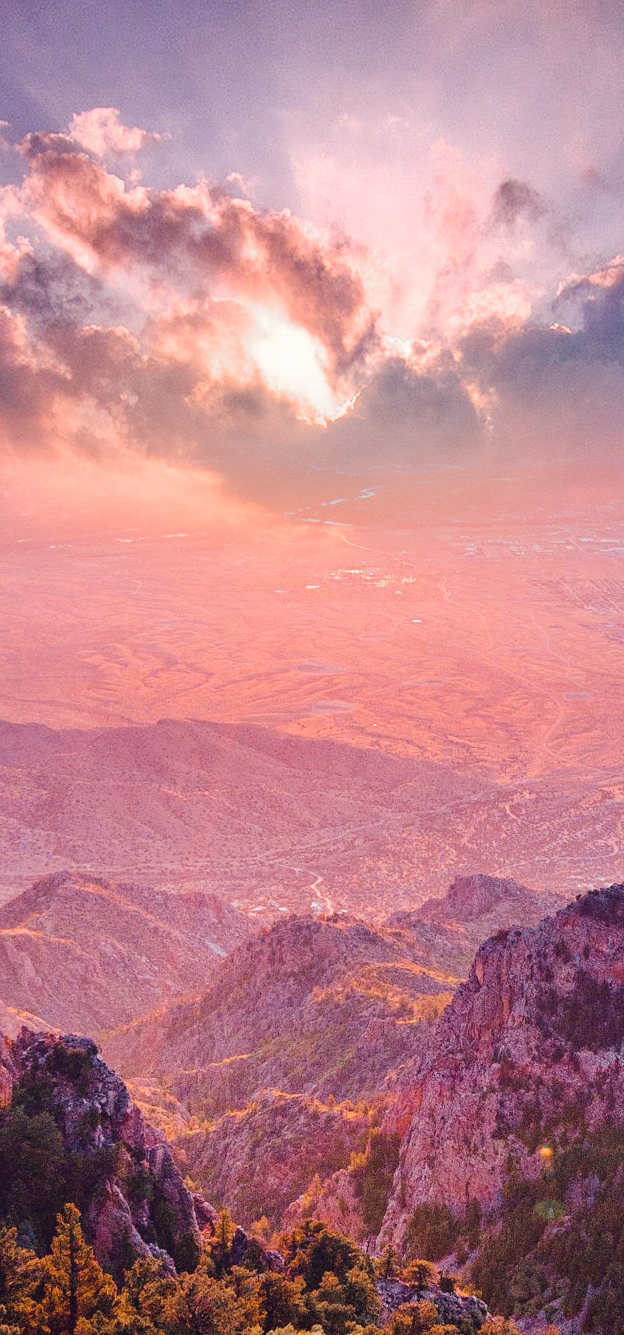 Pink sunset over a mountain valley - Wallpapers for Xiaomi 17/17 Pro in 1220x2608 resolution