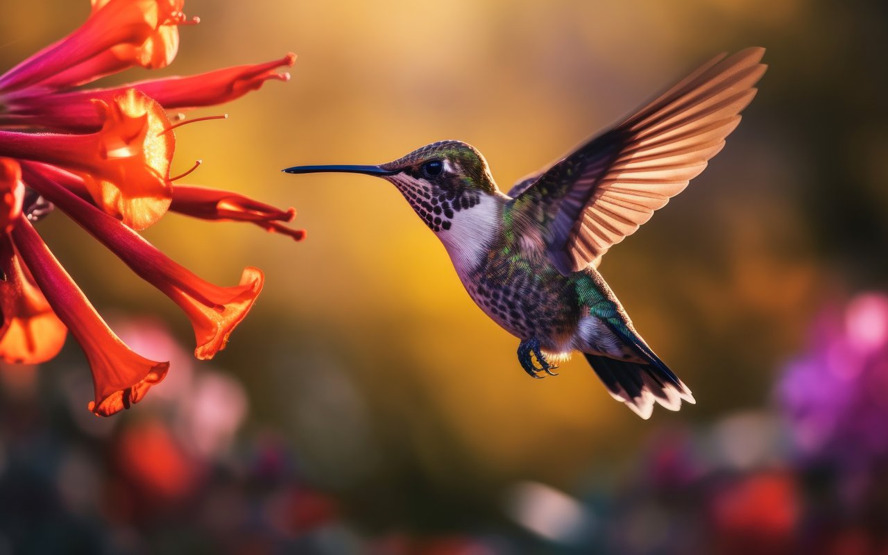 Hummingbird feeding on vibrant flowers - WXGA_1280 wallpapers in 1280x800 resolution