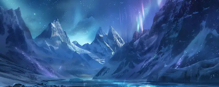 UltraWide 32:9 cold wallpapers (5120x1440): mountains, lake, valley, aurora