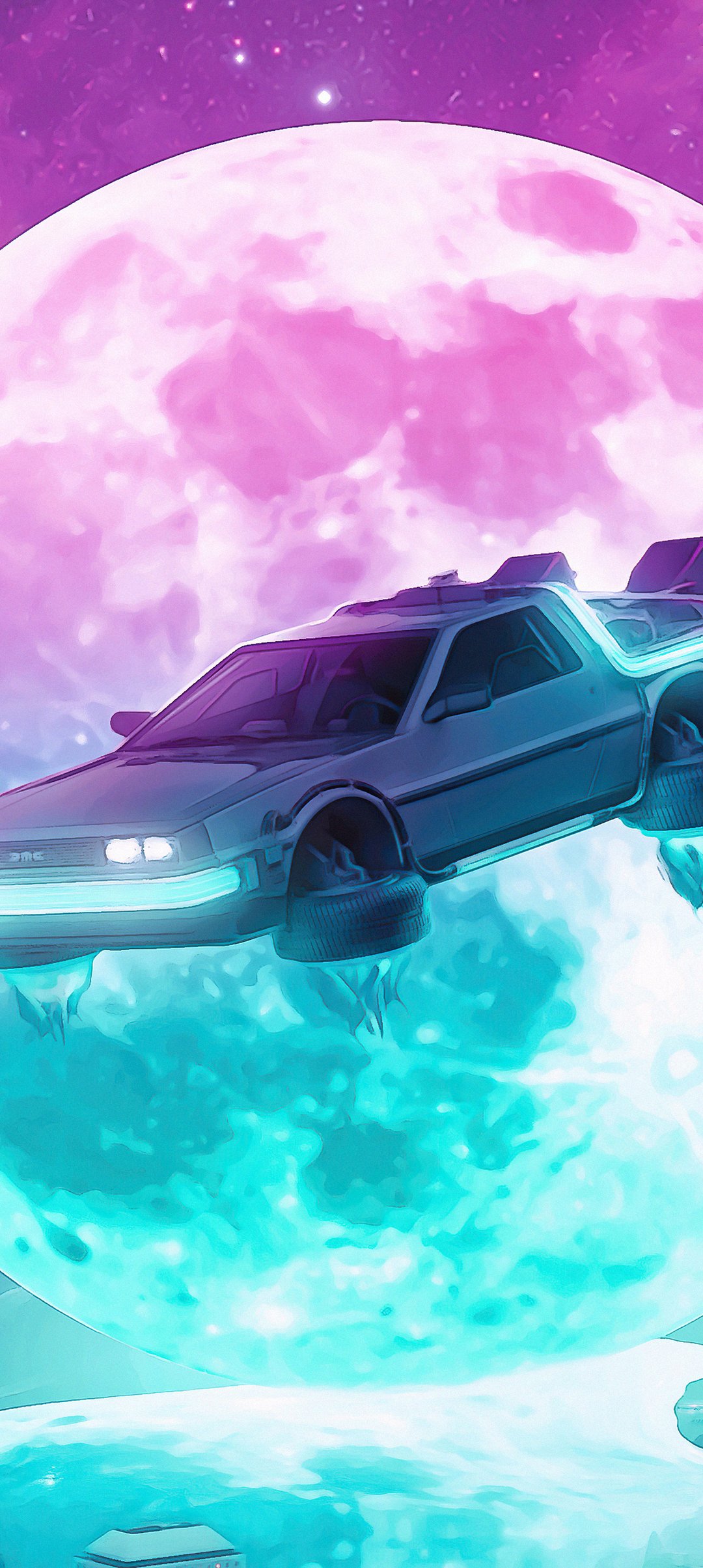 DeLorean DMC-12 Night Cityscape - Wallpapers for Samsung Galaxy A13/A14/A53, Realme 12 Pro 5G, POCO M5 in 1080x2408 resolution