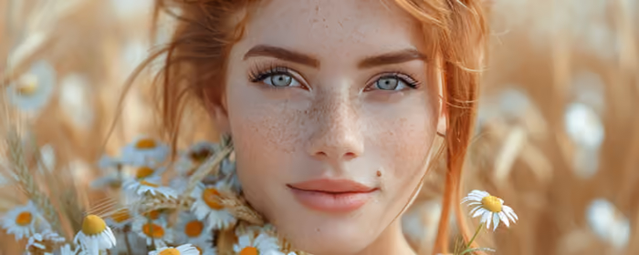 UltraWide 32:9 обои (3840x1080): женщина, рыжие волосы, веснушки, лето