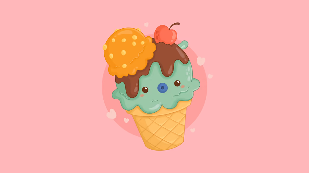 Kawaii ice cream cone — desktop and phone wallpaper, free download