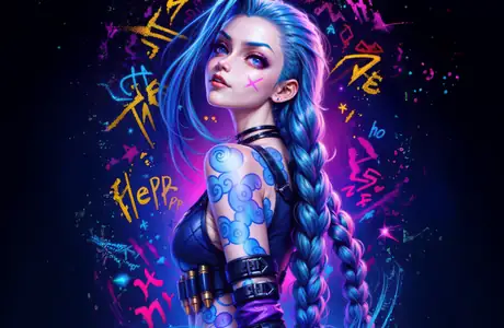 WQXGA широкоформатные и для Apple MacBook Air 13 обои (2560x1600): League Of Legends, Джинкс, татуировки, граффити