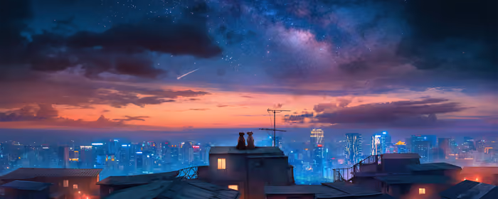 UltraWide 21:9 обои собака (2560x1080): ночь, собака, крыша, небо