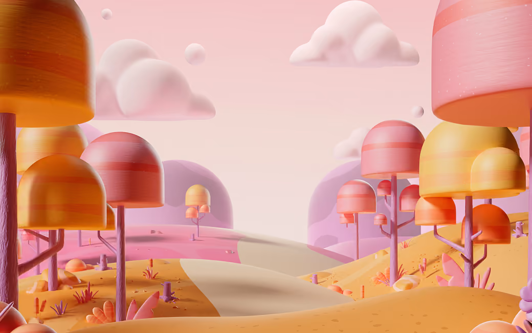 Surreal Pastel Landscape with Clouds — desktop and phone wallpaper, free download