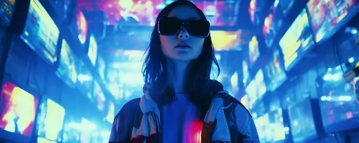 UltraWide 21:9 обои экран (2560x1080): киберпанк, неон, женщина, ночь