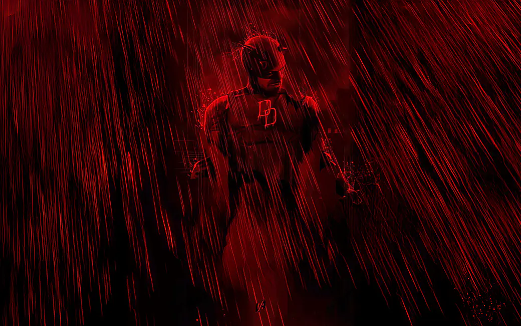 Daredevil in the bloody rain — desktop and phone wallpaper, free download