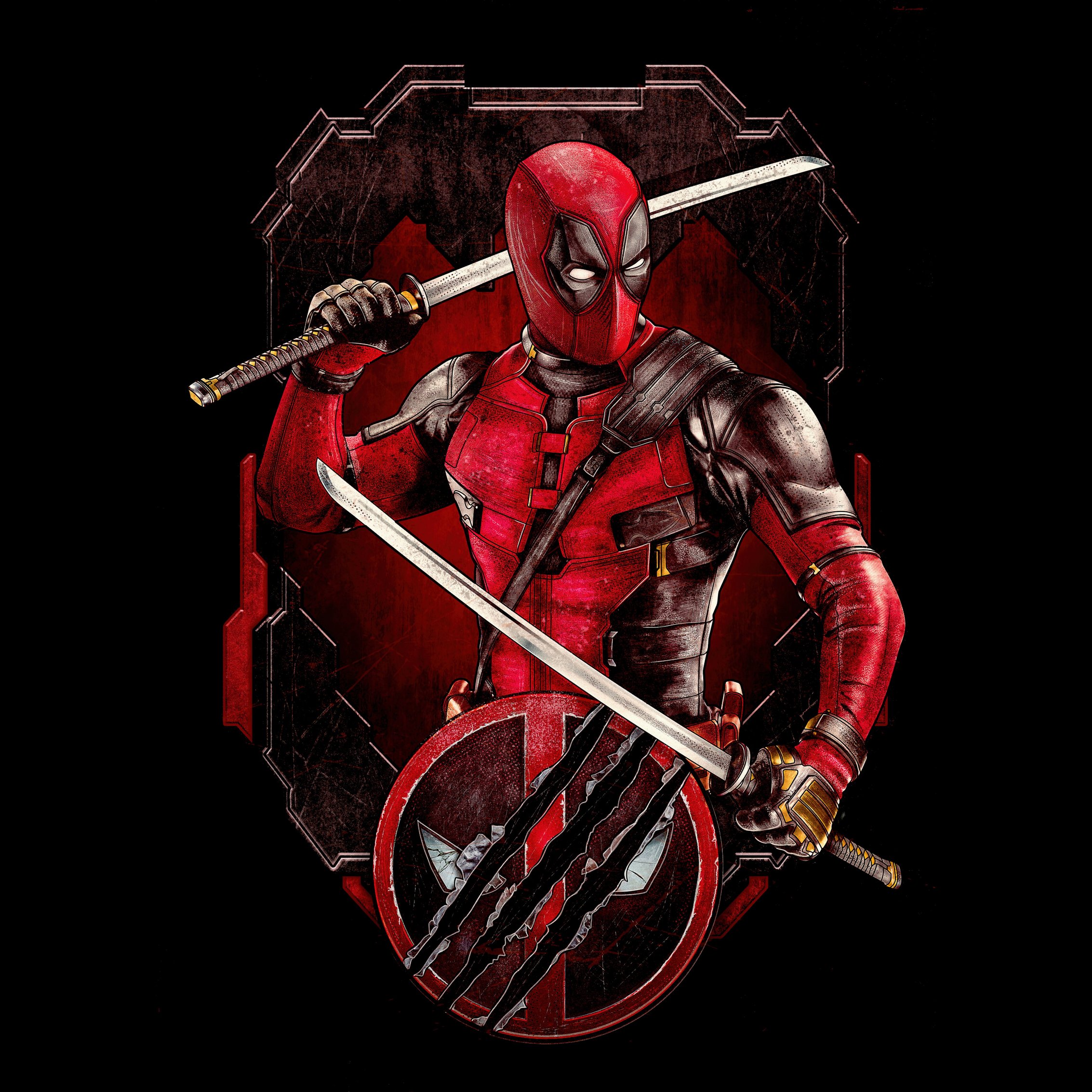 Deadpool with katanas and Wolverine's claws - Wallpapers for iPad mini 8.3″ in 2266x2266 resolution