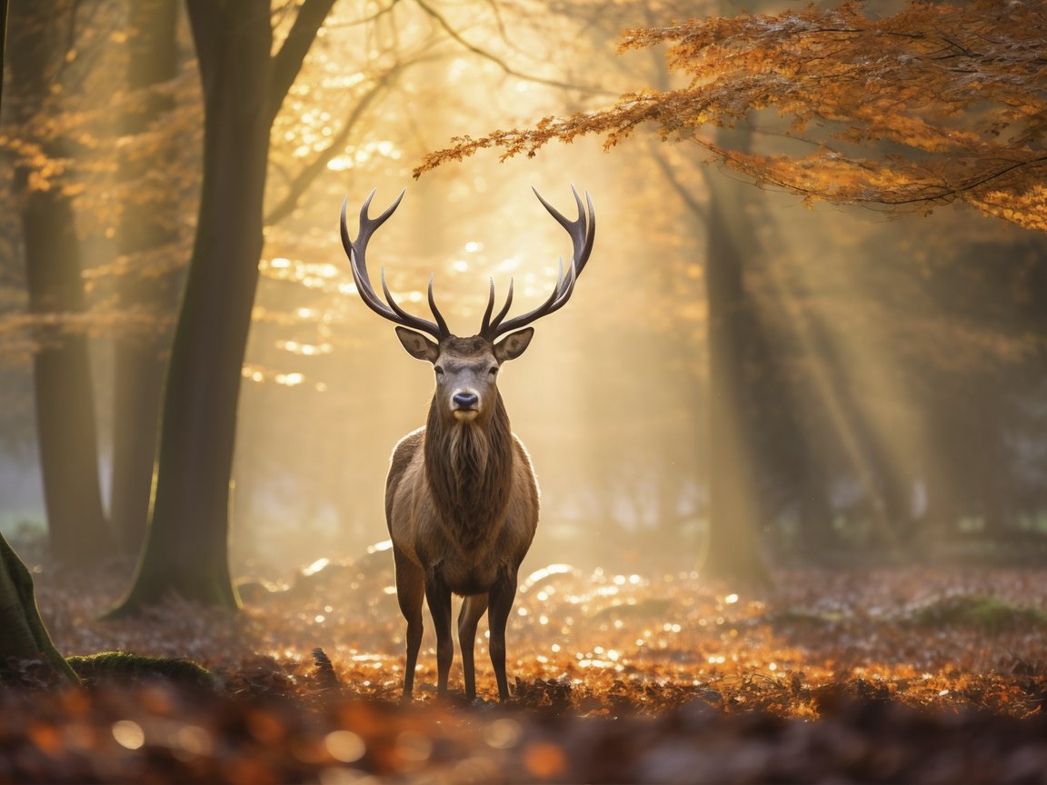 Deer in Autumn Forest Morning - XGA+ wallpapers in 1152x864 resolution