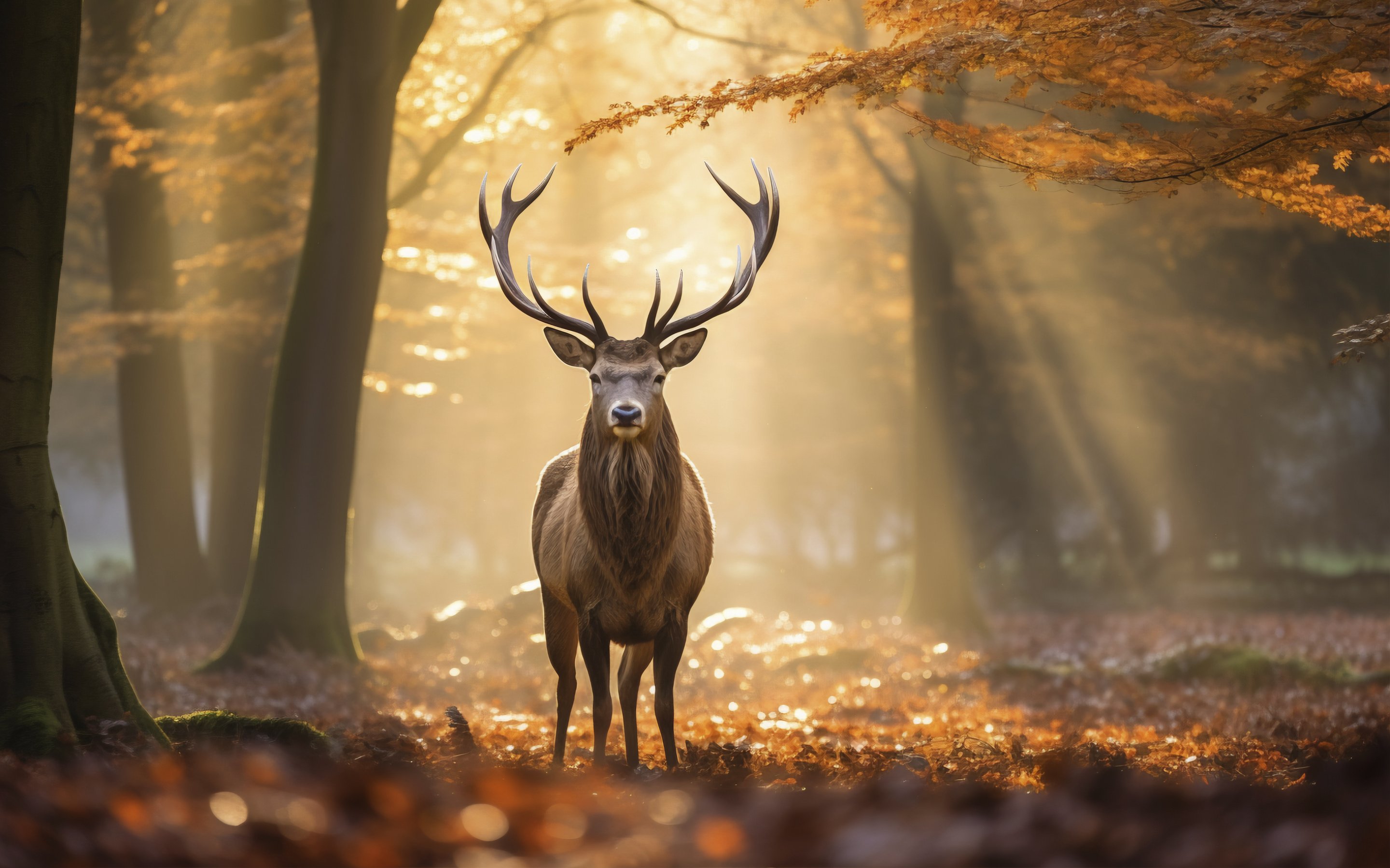 Deer in Autumn Forest Morning - Wallpapers for Apple MacBook 15″ in 2880x1800 resolution
