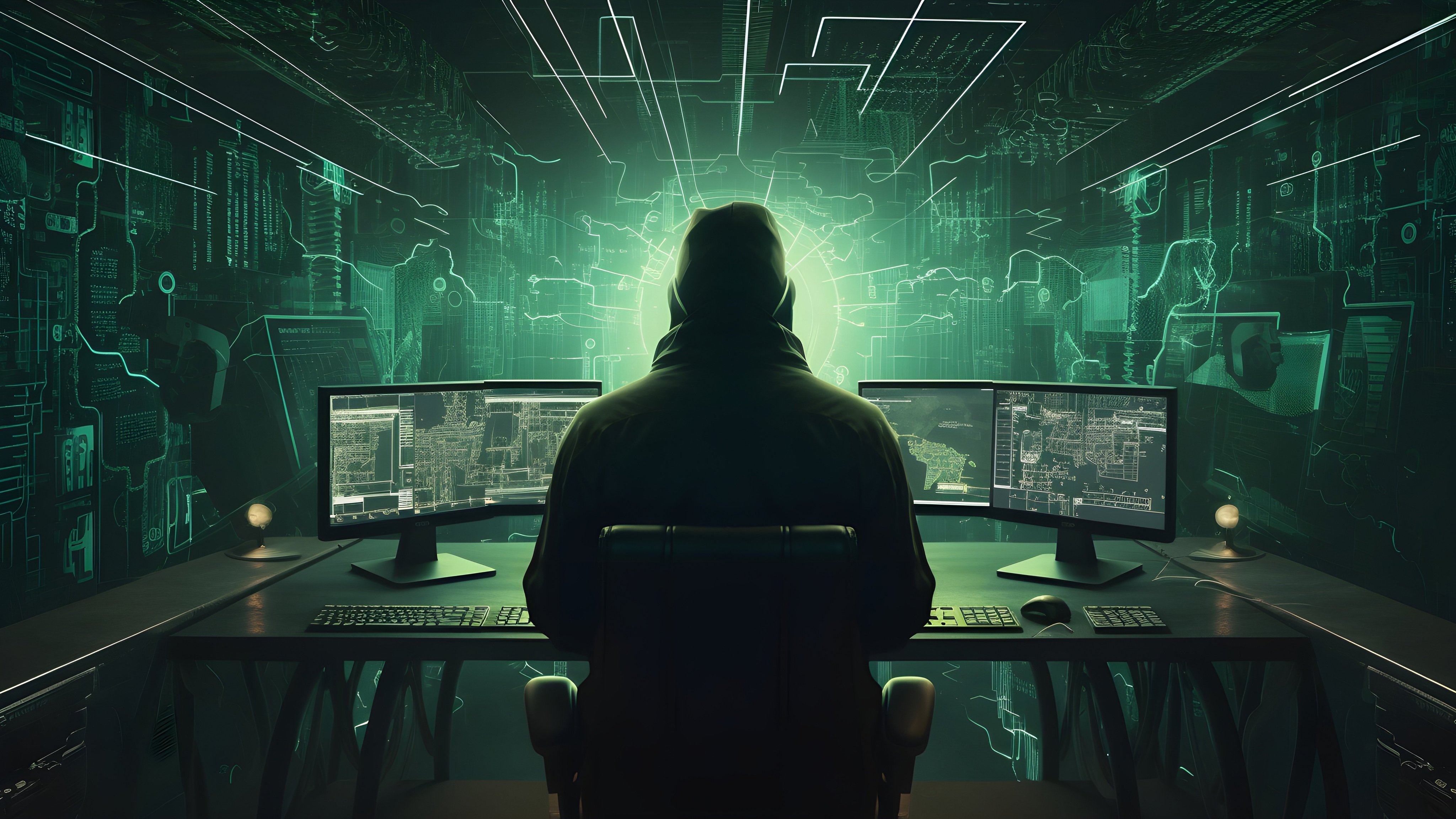 Hacker Programming on Multiple Monitors - Wallpapers for Apple iMac 21.5″ in 4096x2304 resolution