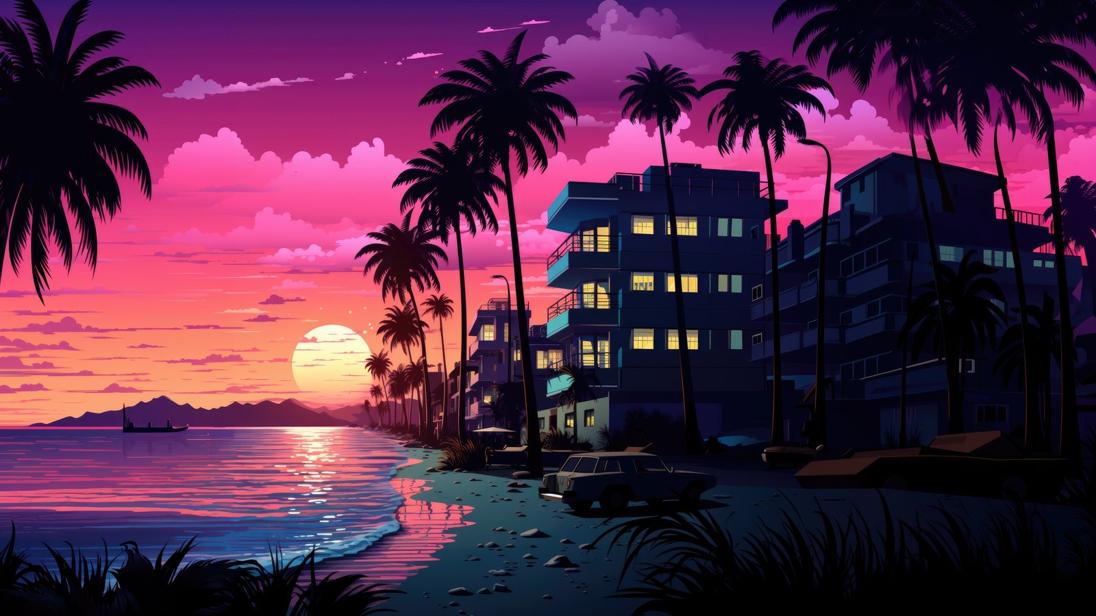 Tropical pink sunset - wXGA++ wallpapers in 1600x900 resolution