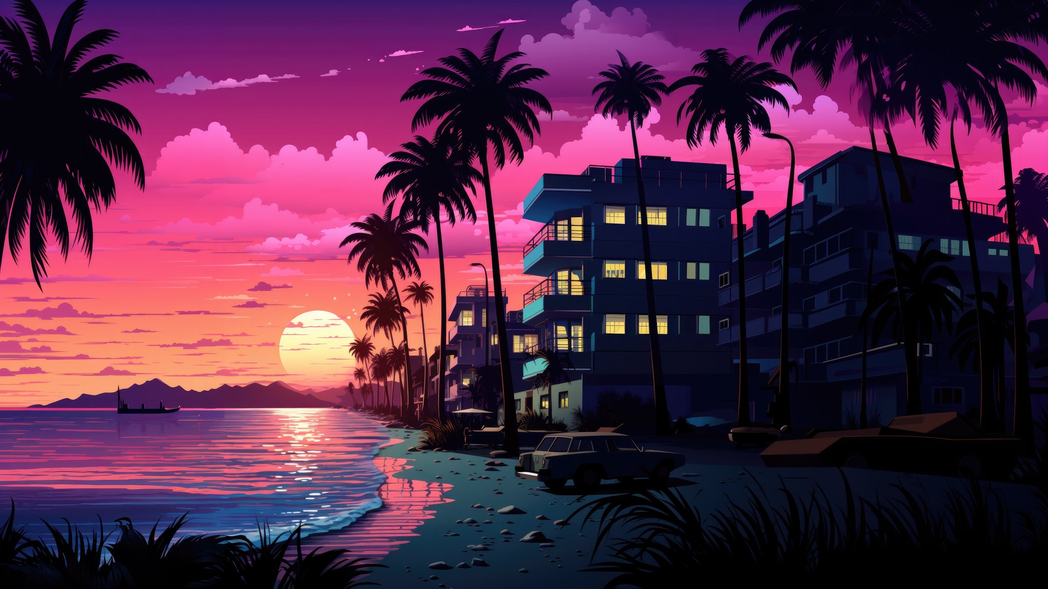 Tropical pink sunset - QWXGA wallpapers in 2048x1152 resolution