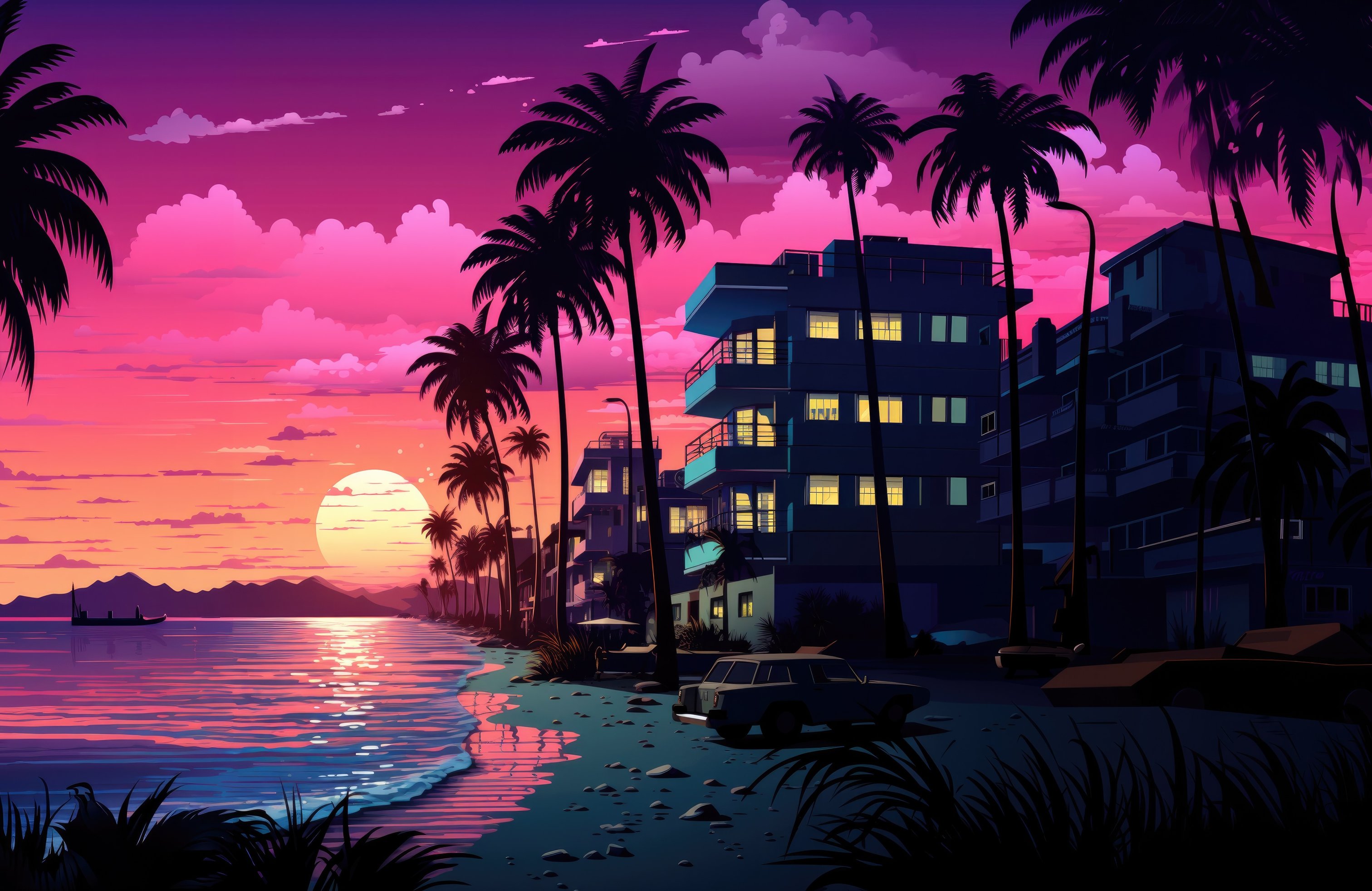 Tropical pink sunset - Wallpapers for Apple MacBook 14.2″ in 3024x1964 resolution