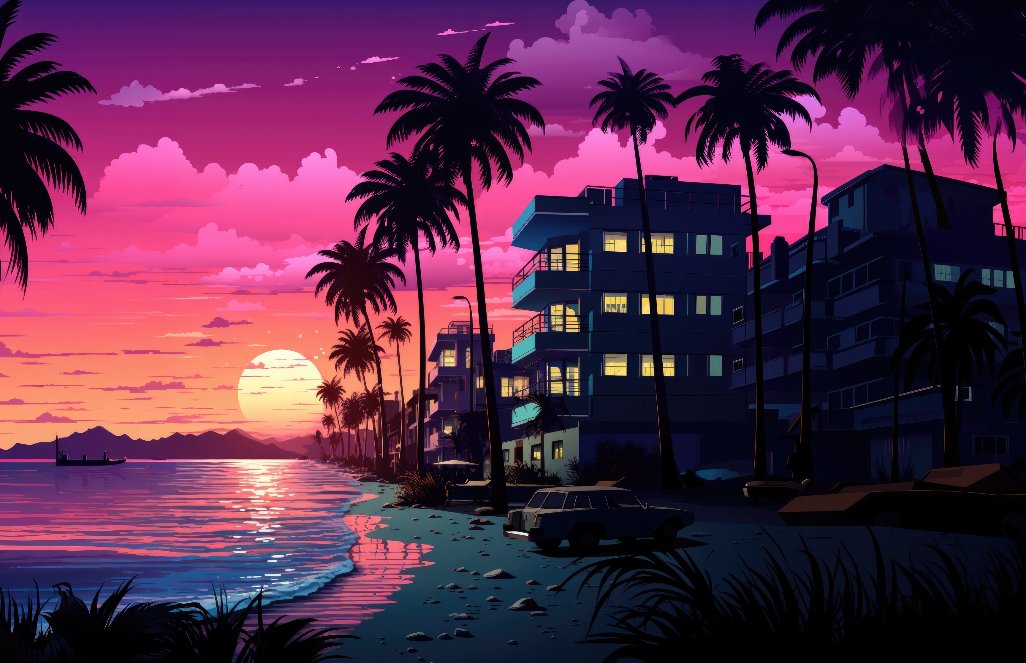 Tropical pink sunset - Wallpapers for Apple MacBook 16.2″ in 3456x2234 resolution