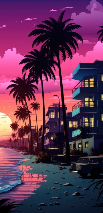 Tropical pink sunset - Wallpapers for Samsung in 360x740 resolution