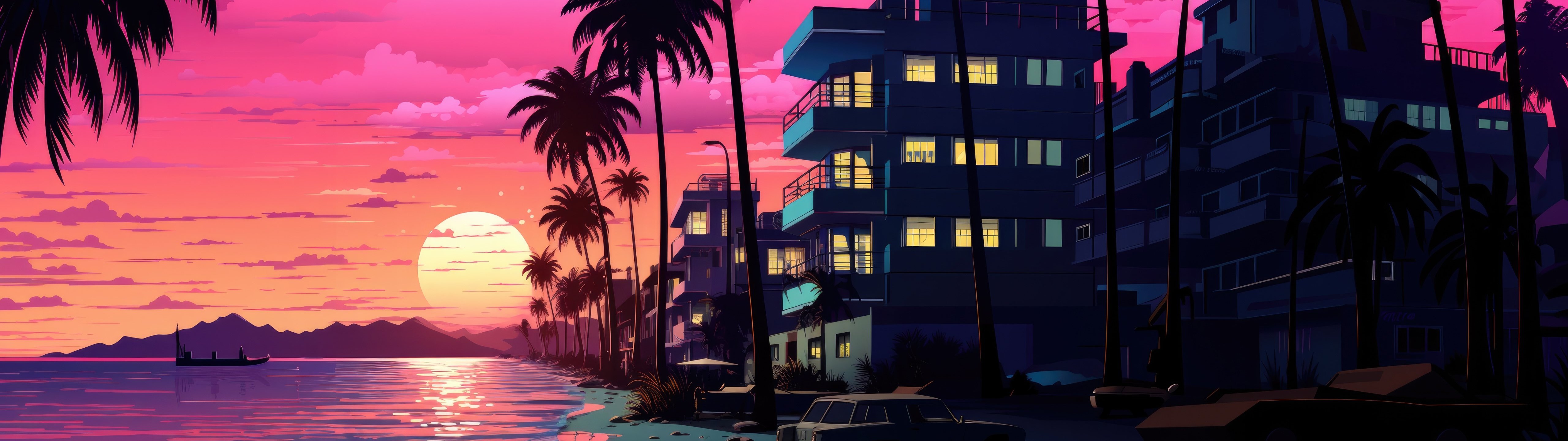 Tropical pink sunset - UltraWide 32:9 wallpapers in 5120x1440 resolution