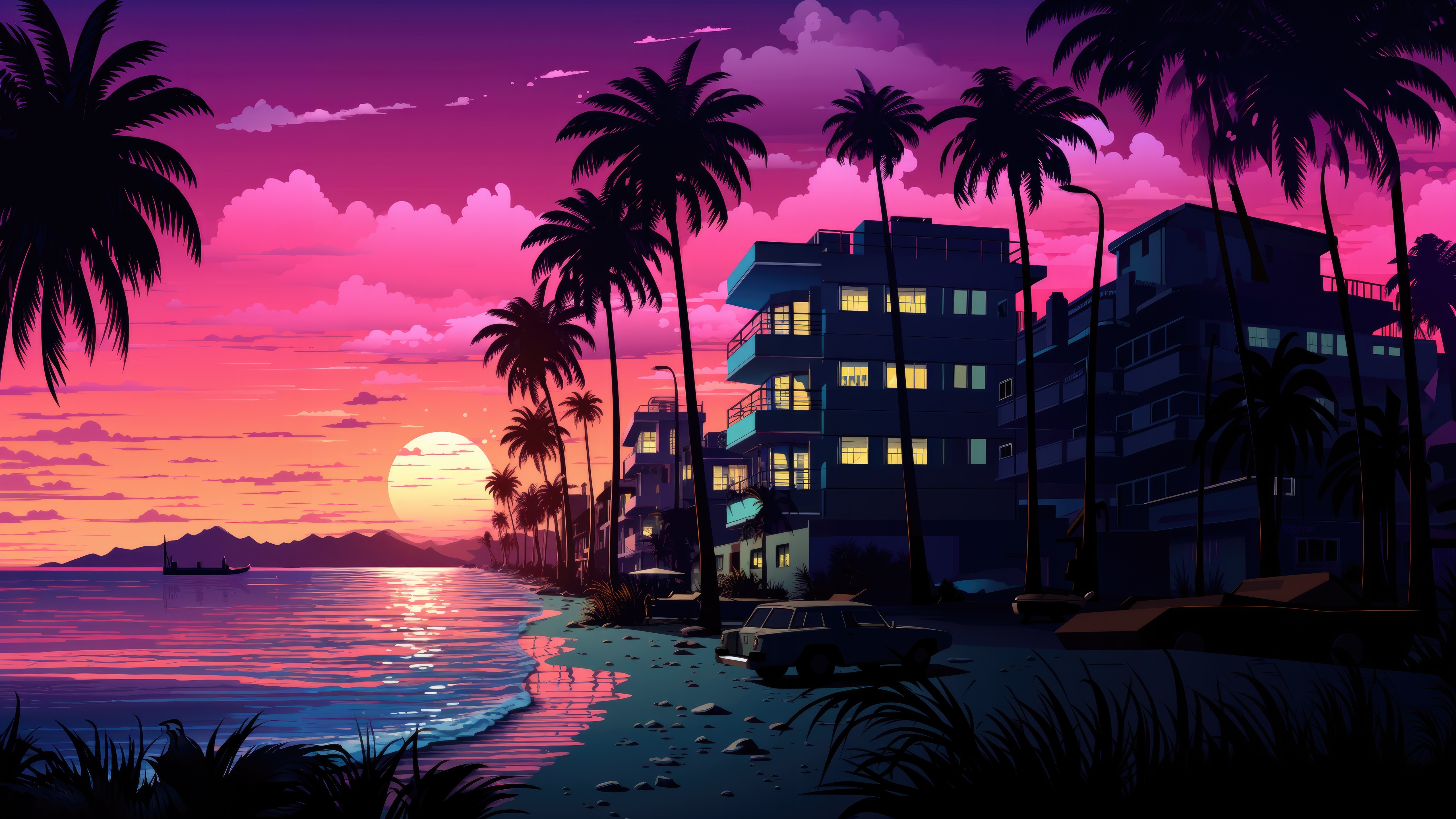 Tropical pink sunset - 5K wallpapers in 5120x2880 resolution