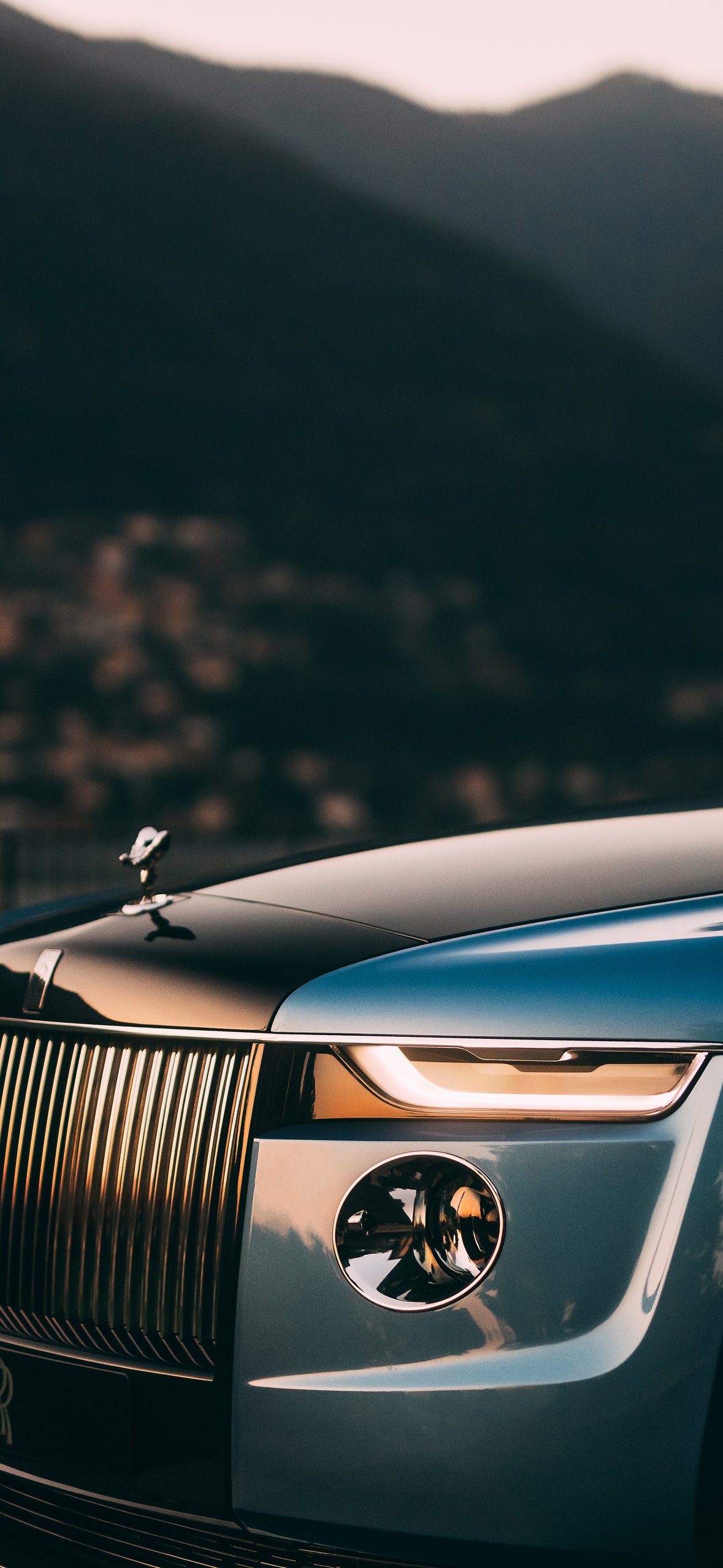 Rolls-Royce Boat Tail evening front view - Wallpapers for iPhone 14 Pro/15 Pro in 1179x2556 resolution